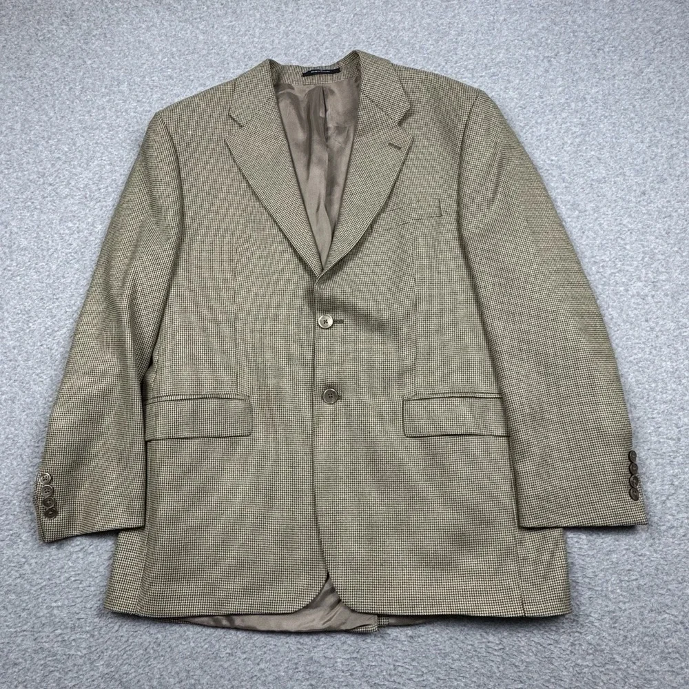 VTG Chaps Ralph Lauren Silk Blend Houndstooth Blazer Mens 42R Sport Coat Preppy